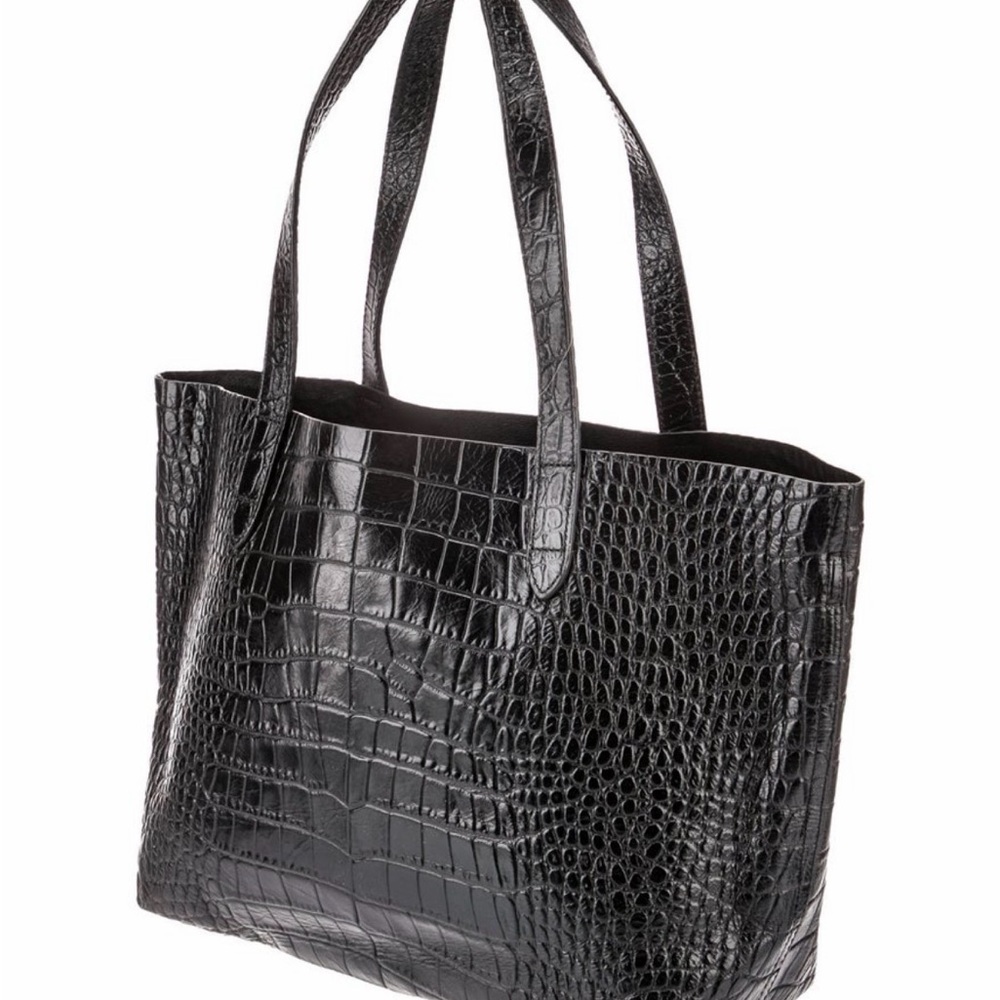 Cuyana Black Croc-Embossed Leather Tote